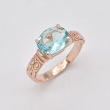Gold Aquamarine Ring - Blue Horizontal Ring, Blue Diamond Ring