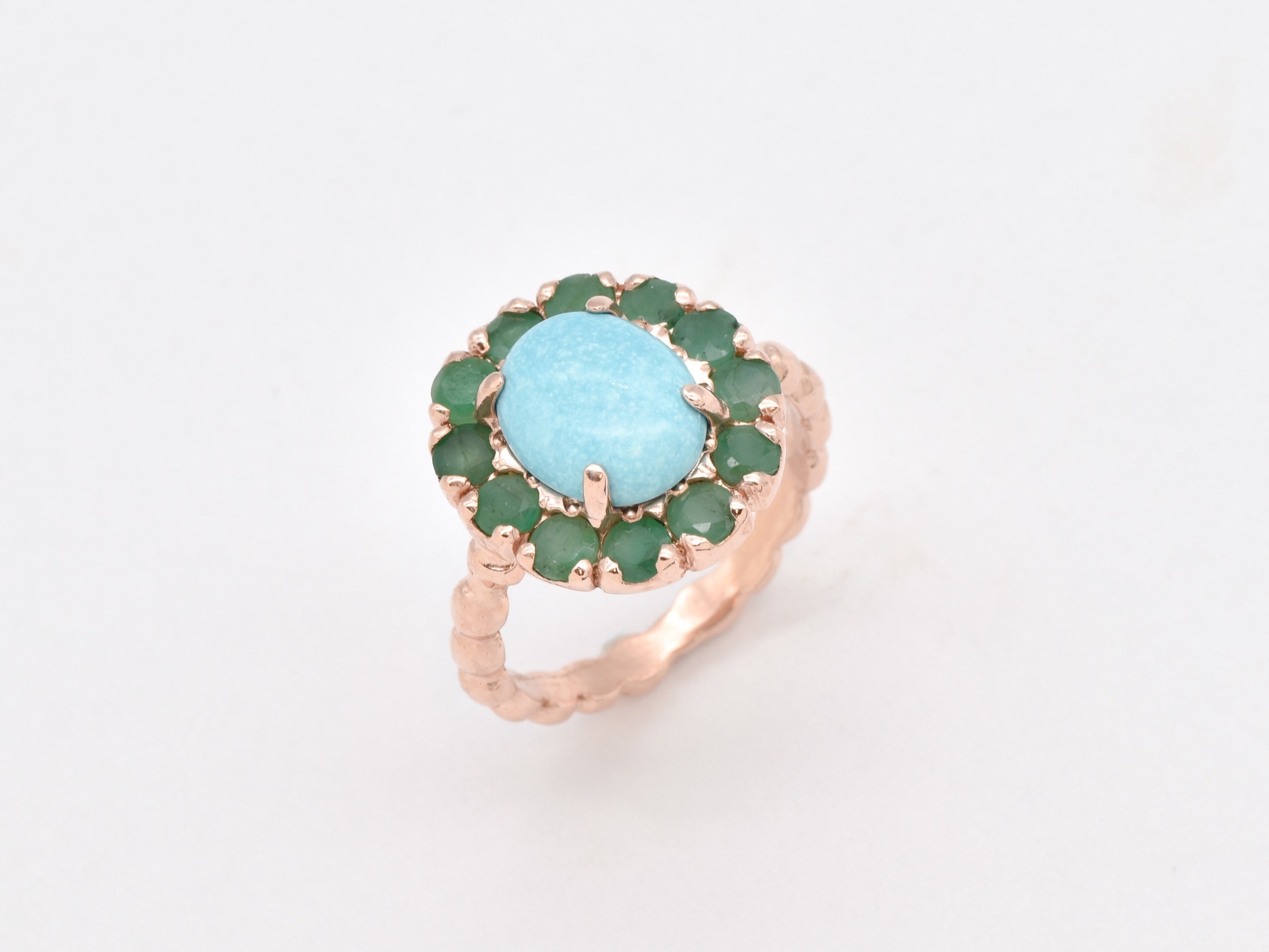Turquoise Ring - Large Flower Ring - Rose Gold Statement Ring made in Rose Gold Vermeil. Ideal for everyday wear and perfect for birthday gifting and special occasions.