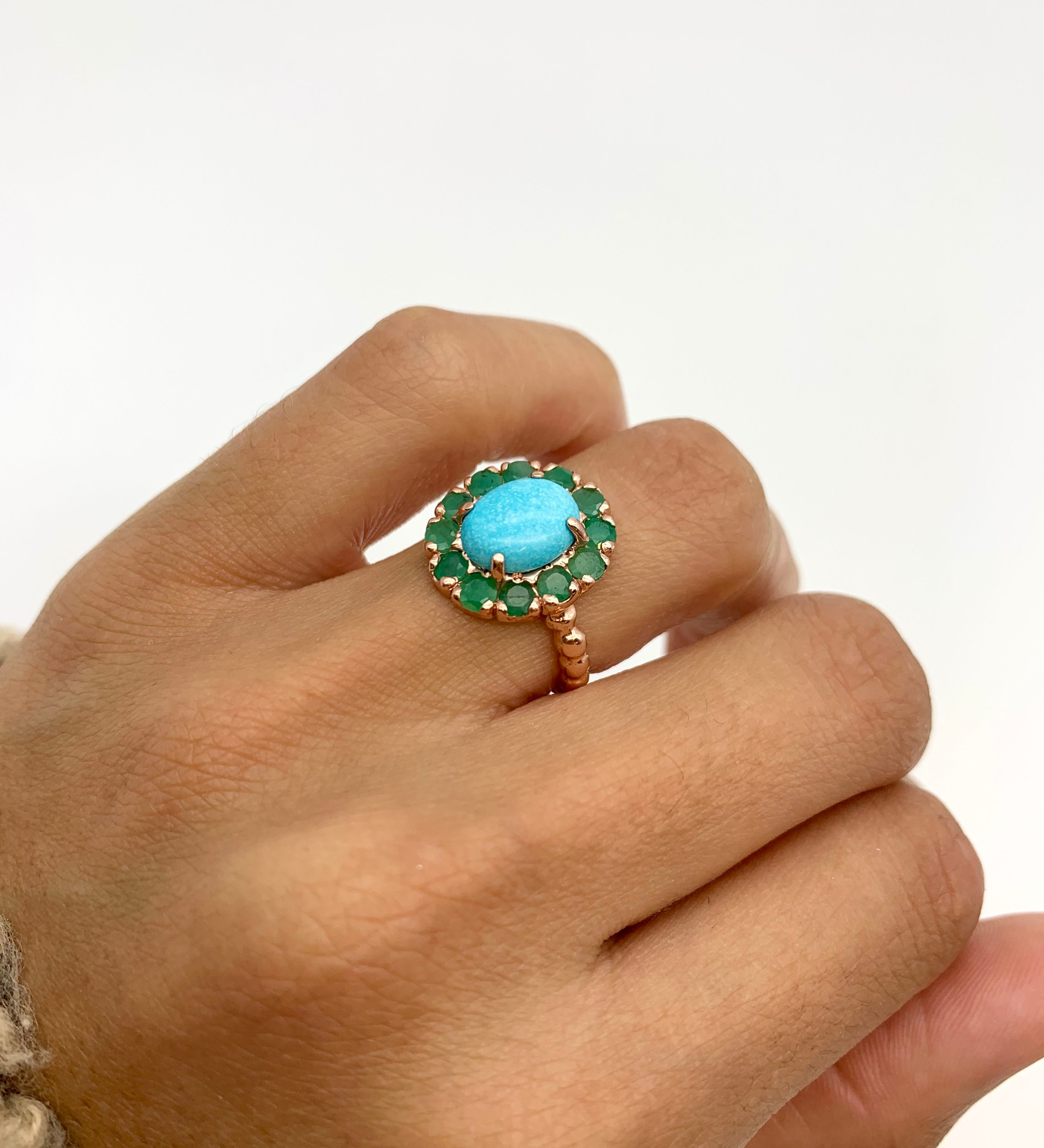 Victorian Ring, Natural Turquoise, Natural Emerald, Vintage Rings, Arizona Turquoise, December Birthstone, Solid Silver, Turquoise(1)