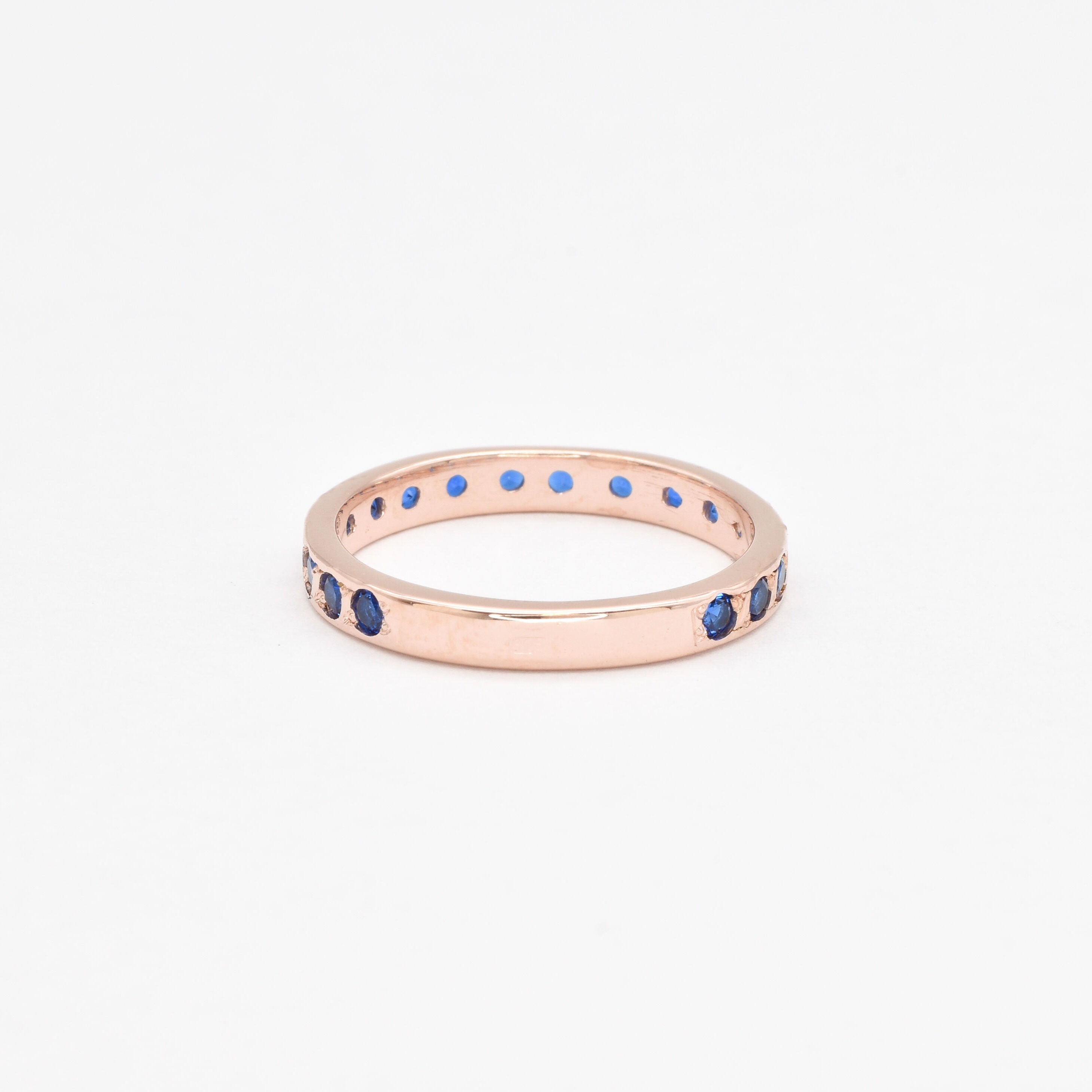 Beautifully crafted Rose Gold Vermeil ring with Round Created Blue Sapphire, a timeless gift for September birthdays and celebrations.