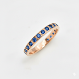 Created Sapphire Ring made in Rose Gold Vermeil with Round Created Blue Sapphire in Channel-Set setting, September Birthstone gift idea, symbolizes sincerity, truth, and faithfulness, ideal for everyday wear and perfect for birthday gifting and special occasions.