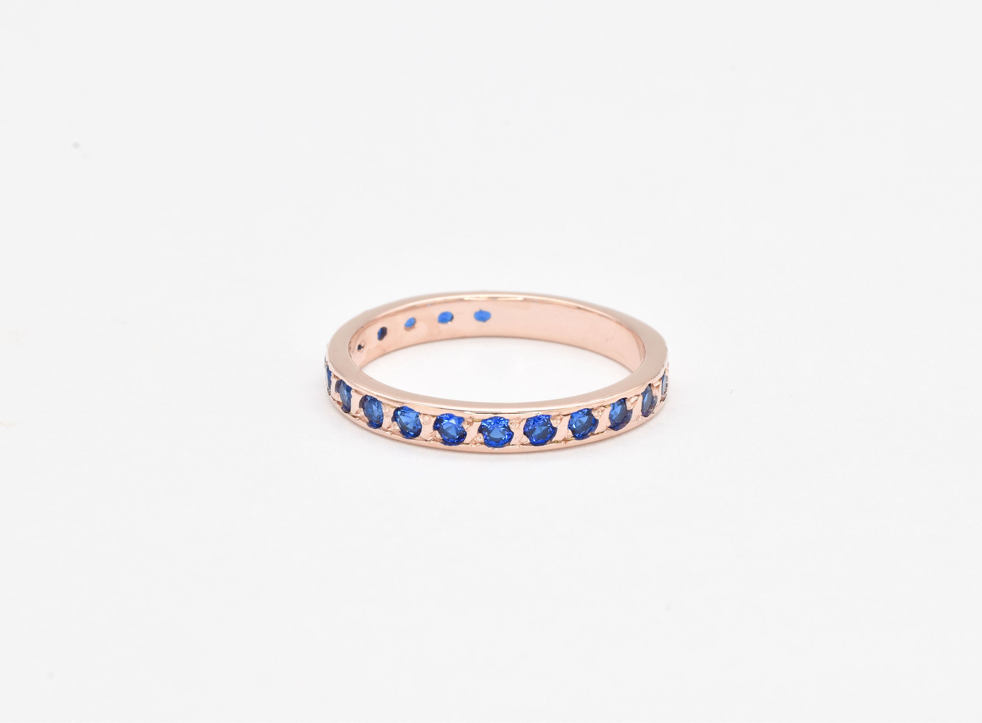 Rose Gold Vermeil Sapphire Ring featuring a Round Created Blue Sapphire, perfect for birthdays and special occasions.