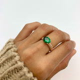 Beautiful Rose Gold Vermeil Ring with an Oval Created Green Emerald, a meaningful May birthstone gift for any occasion.