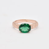 Elegant Rose Gold Vermeil Ring with Prong Set Oval Created Green Emerald, a stunning gift for special occasions or daily wear.