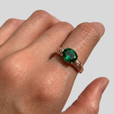 Rose Gold Vermeil Ring featuring Oval Created Green Emerald, perfect for May birthdays and everyday elegance.