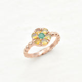 Opal Flower Ring - Rose Gold Opal Ring - Emerald Daisy Ring made in Rose Gold Vermeil. Ideal for everyday wear and perfect for birthday gifting and special occasions.
