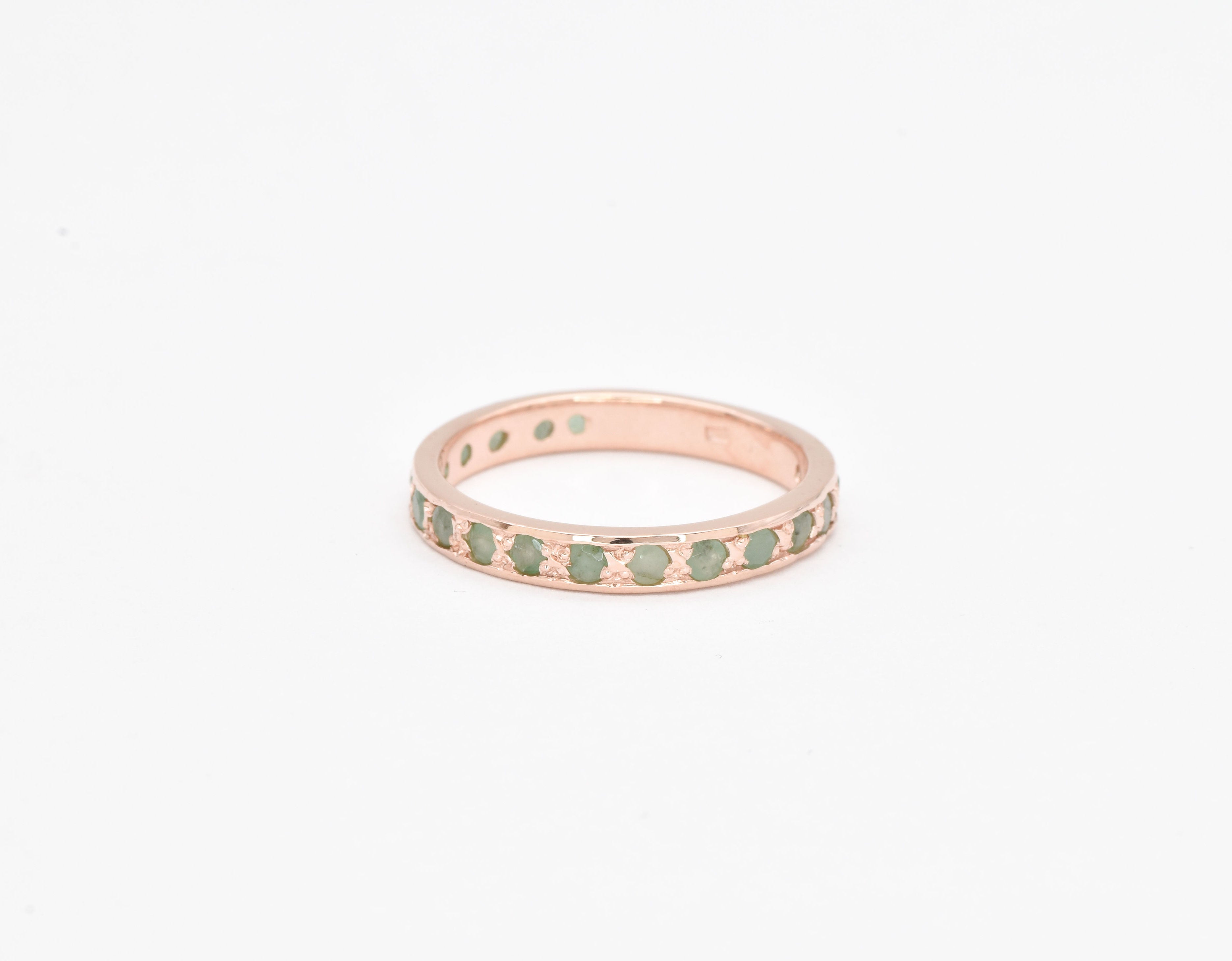 Natural Emerald Ring made in Rose Gold Vermeil with Round Natural Green Emerald in Channel-Set setting, May Birthstone gift idea, symbolizes growth, harmony, and deep emotional healing, ideal for everyday wear and perfect for birthday gifting and special occasions.