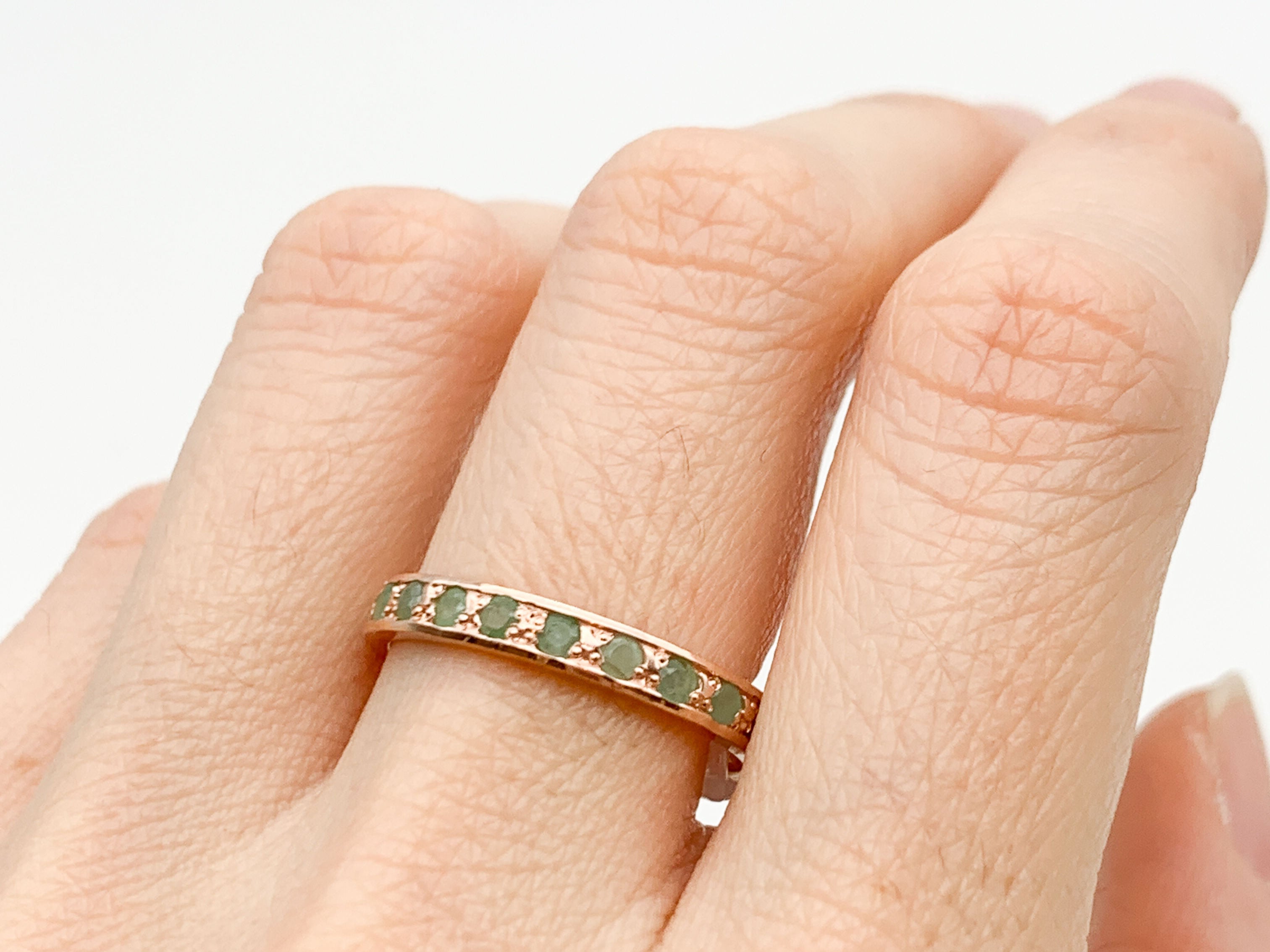 Rose Gold Vermeil Emerald Ring with Channel-Set Round Natural Green Emerald, May birthstone, perfect for gifts and everyday wear.