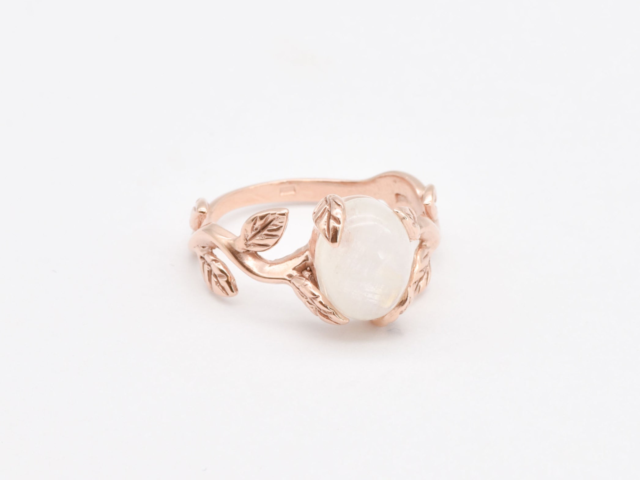 Rainbow Moonstone Ring, Leaf Ring, Vintage Ring, June Birthstone, Natural Moonstone Ring, Flower Ring, Silver Branch Ring, Solid Silver Ring(1)