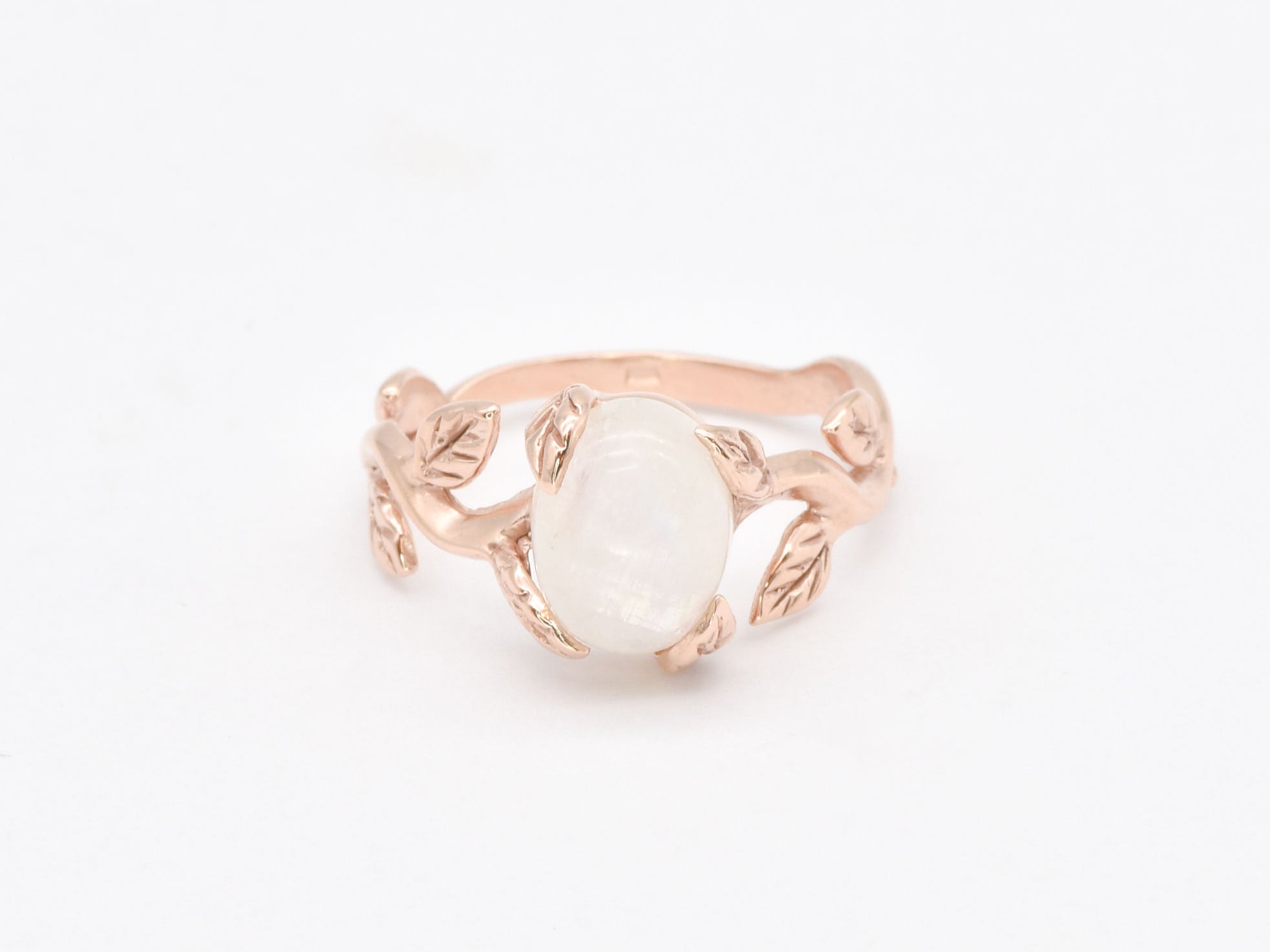 Rainbow Moonstone Ring, Leaf Ring, Vintage Ring, June Birthstone, Natural Moonstone Ring, Flower Ring, Silver Branch Ring, Solid Silver Ring(1)