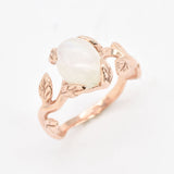 Gold Moonstone Ring - Rainbow Moonstone Ring, Gold Leaf Ring