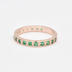 Created Emerald Ring made in Rose Gold Vermeil with Round Created Green Emerald in Channel-Set setting, May Birthstone gift idea, symbolizes, ideal for everyday wear and perfect for birthday gifting and special occasions.