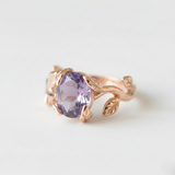 Amethyst Gold Ring - Amethyst Leaf Ring - Purple Solitaire Ring