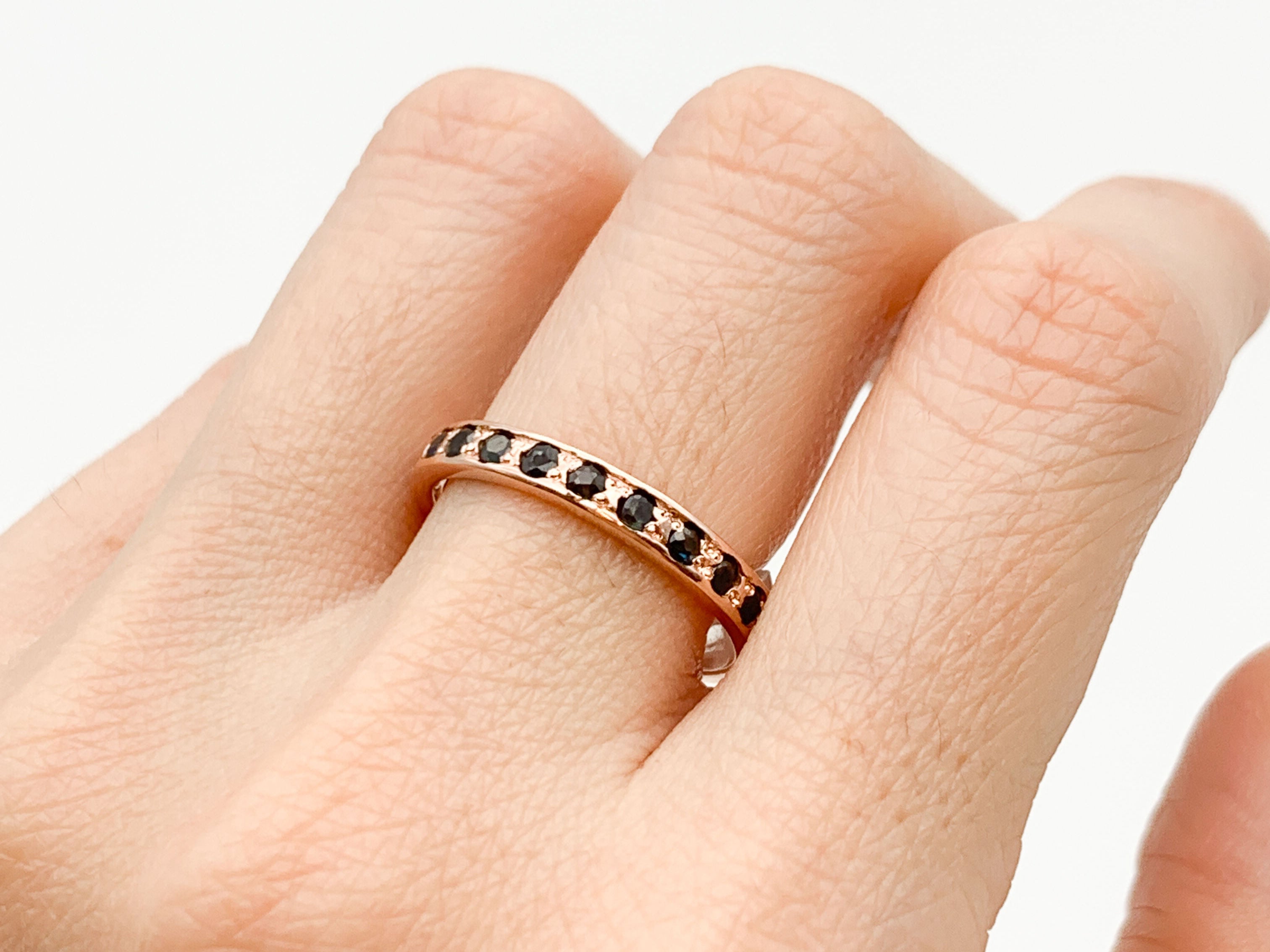 Rose Gold Vermeil Natural Sapphire Ring featuring a Round Blue Sapphire in Channel-Set, perfect for September birthdays and special occasions.