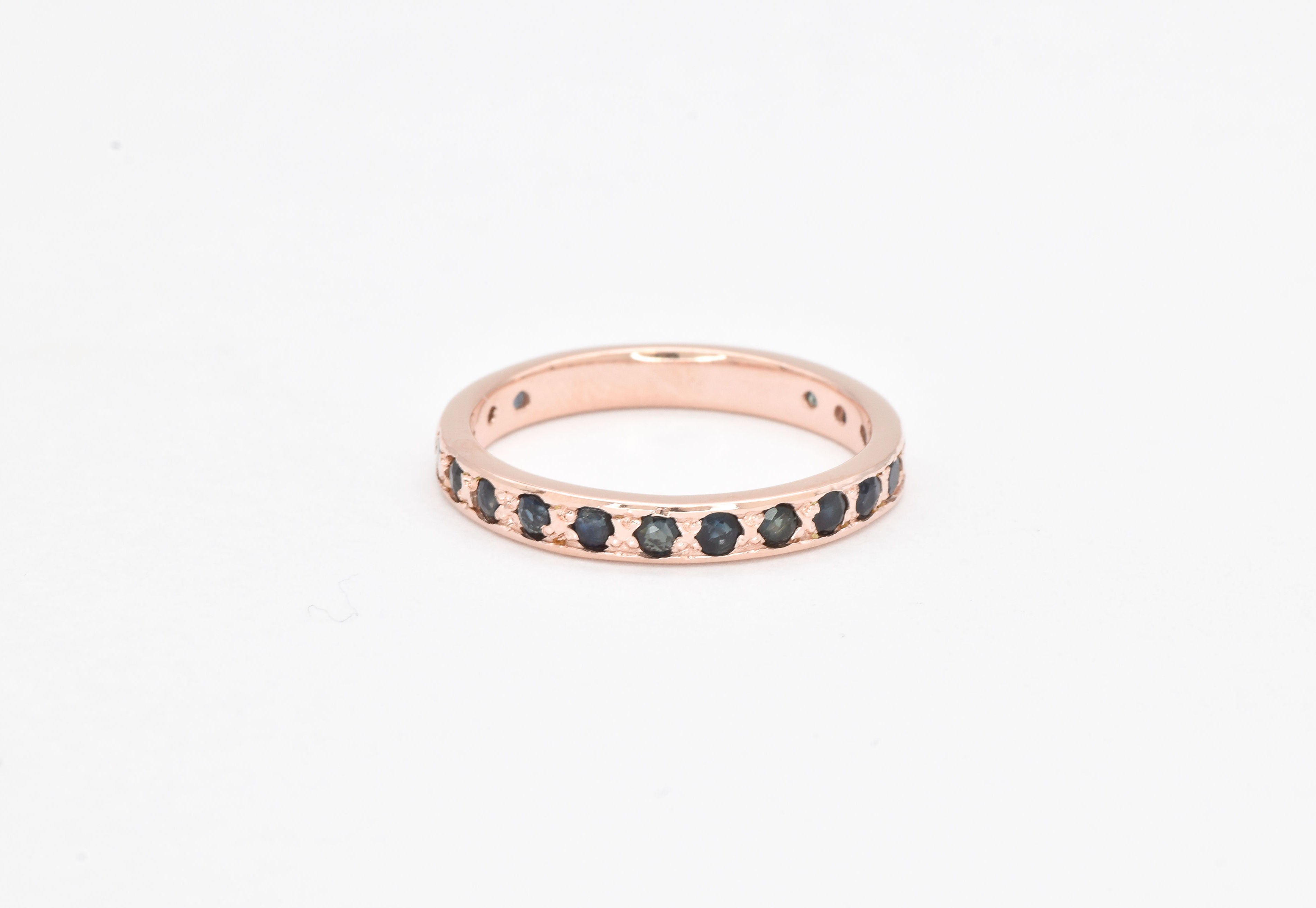 Natural Sapphire Ring made in Rose Gold Vermeil with Round Natural Blue Sapphire in Channel-Set setting, September Birthstone gift idea, symbolizes sincerity, truth, and faithfulness, ideal for everyday wear and perfect for birthday gifting and special occasions.