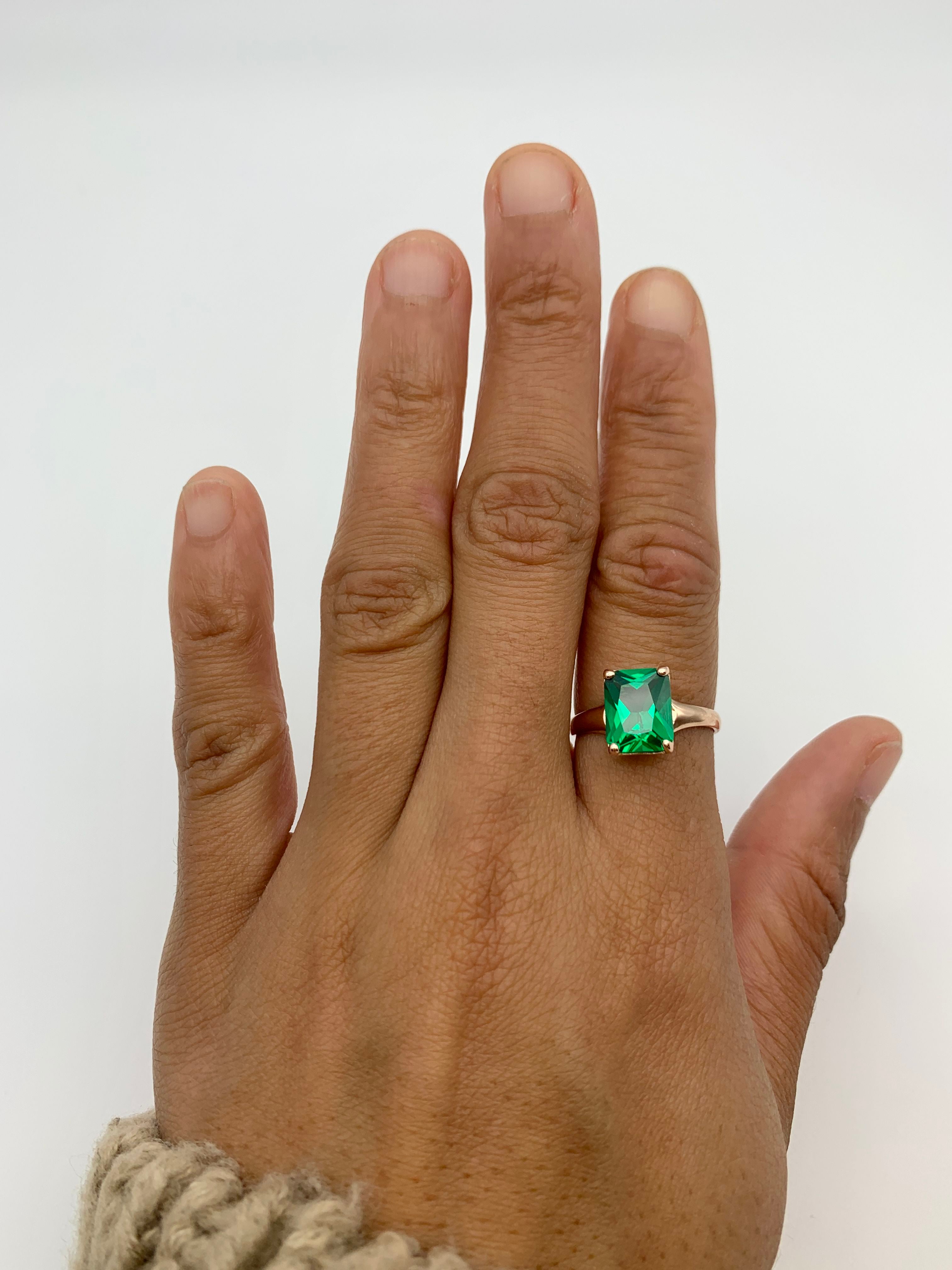 Emerald Ring, Created Emerald, Rectangle Ring, Green Square Ring, Radiant Ring, Antique Ring, Vintage Ring, Proposal Ring, Solid Silver Ring(1)