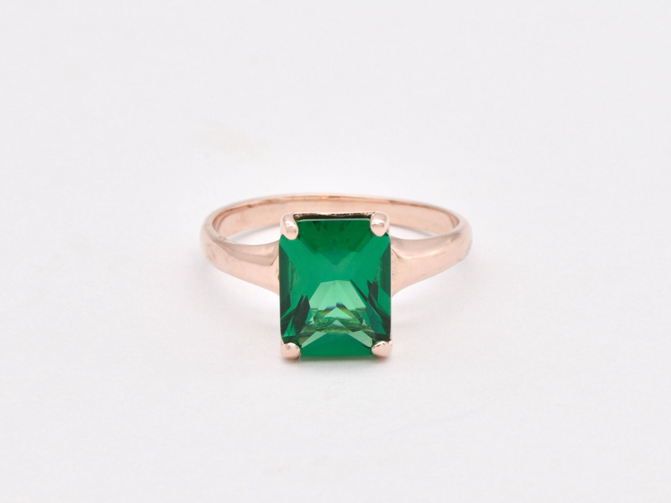 Emerald Ring, Created Emerald, Rectangle Ring, Green Square Ring, Radiant Ring, Antique Ring, Vintage Ring, Proposal Ring, Solid Silver Ring(1)