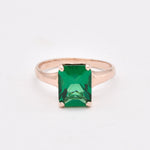 Created Emerald Ring made in Rose Gold Vermeil with Emerald Created Green Emerald in Solitaire setting, May Birthstone gift idea, symbolizes, ideal for everyday wear and perfect for birthday gifting and special occasions.