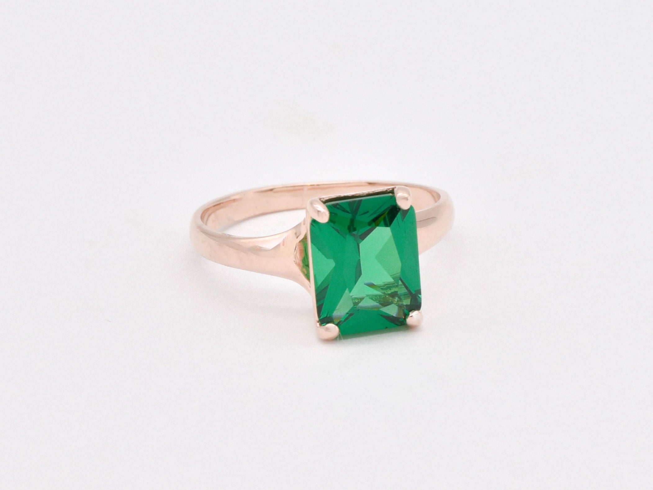 Emerald Ring, Created Emerald, Rectangle Ring, Green Square Ring, Radiant Ring, Antique Ring, Vintage Ring, Proposal Ring, Solid Silver Ring(1)