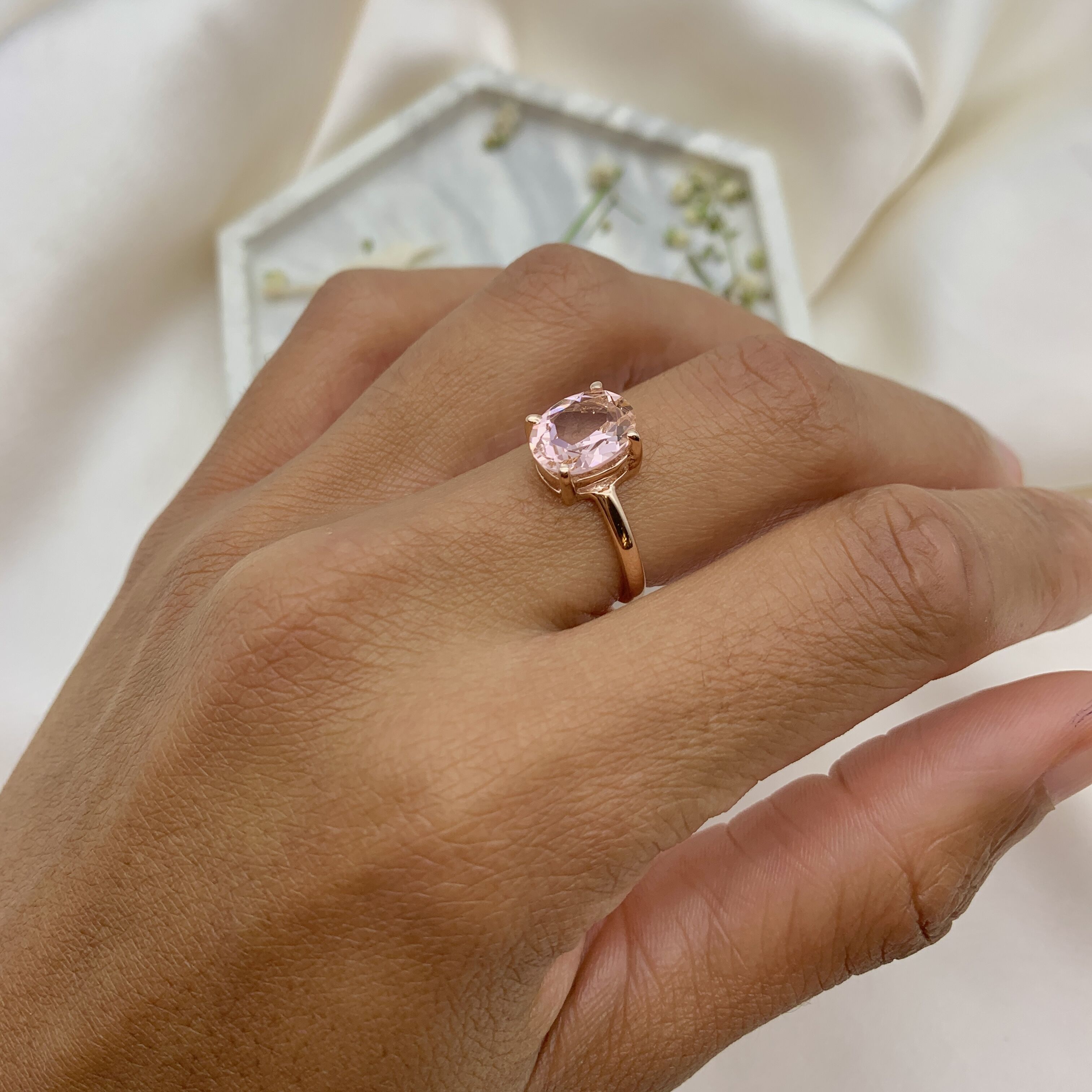 Morganite Ring, Created Morganite, Solitaire Ring, Vintage Ring, Cotton Candy Ring, Pink Diamond Ring, Unique Stone Ring, Solid Silver Ring(1)