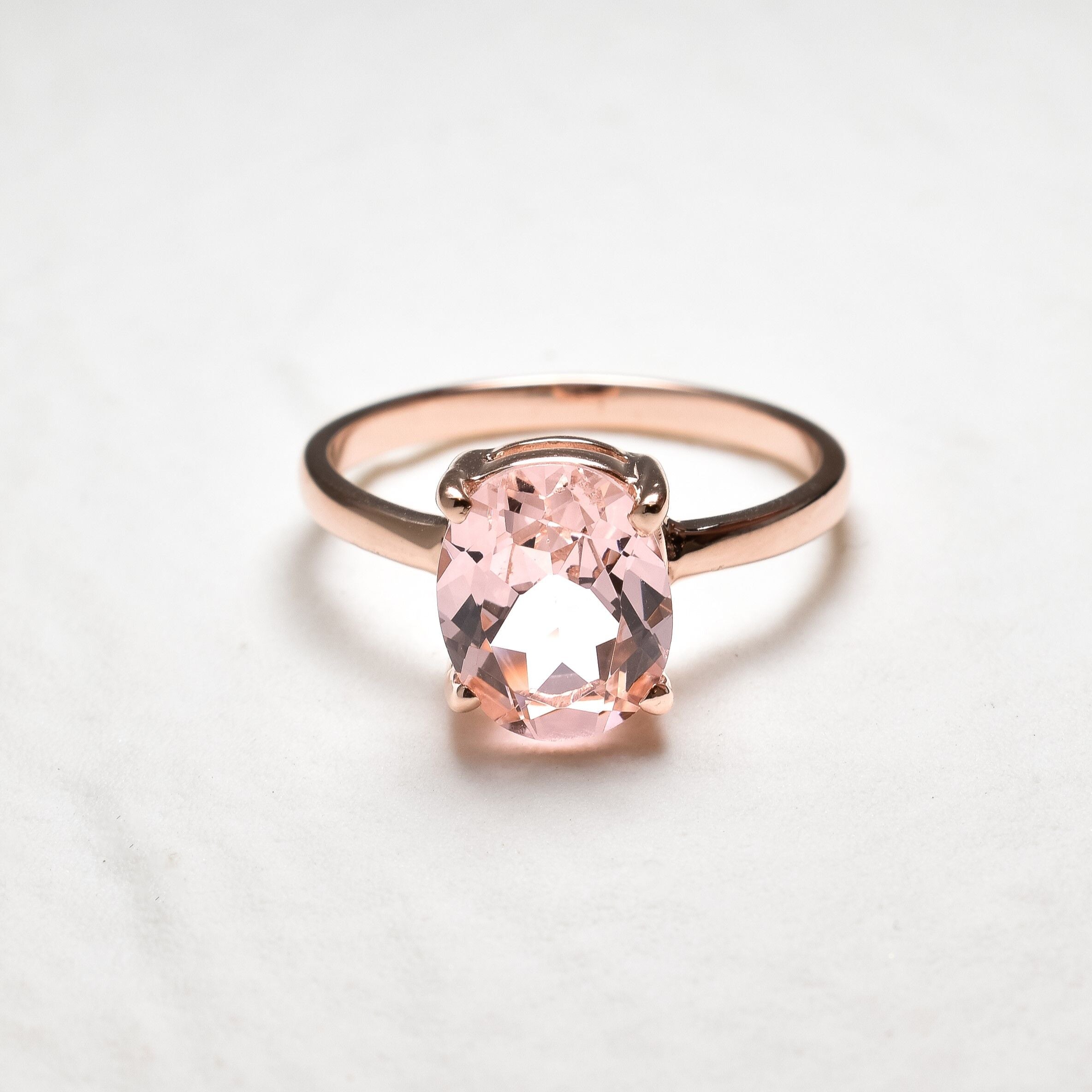 Morganite Ring, Created Morganite, Solitaire Ring, Vintage Ring, Cotton Candy Ring, Pink Diamond Ring, Unique Stone Ring, Solid Silver Ring(1)