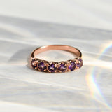 Amethyst Rose Gold Ring - Half Eternity Band - Gift For Mom