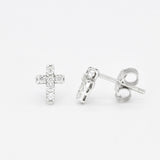 Diamond Cross Earrings - Dainty Christian Earrings - Sparkly Diamond Studs