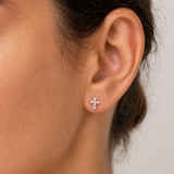 Diamond Cross Earrings - Dainty Christian Earrings - Sparkly Diamond Studs