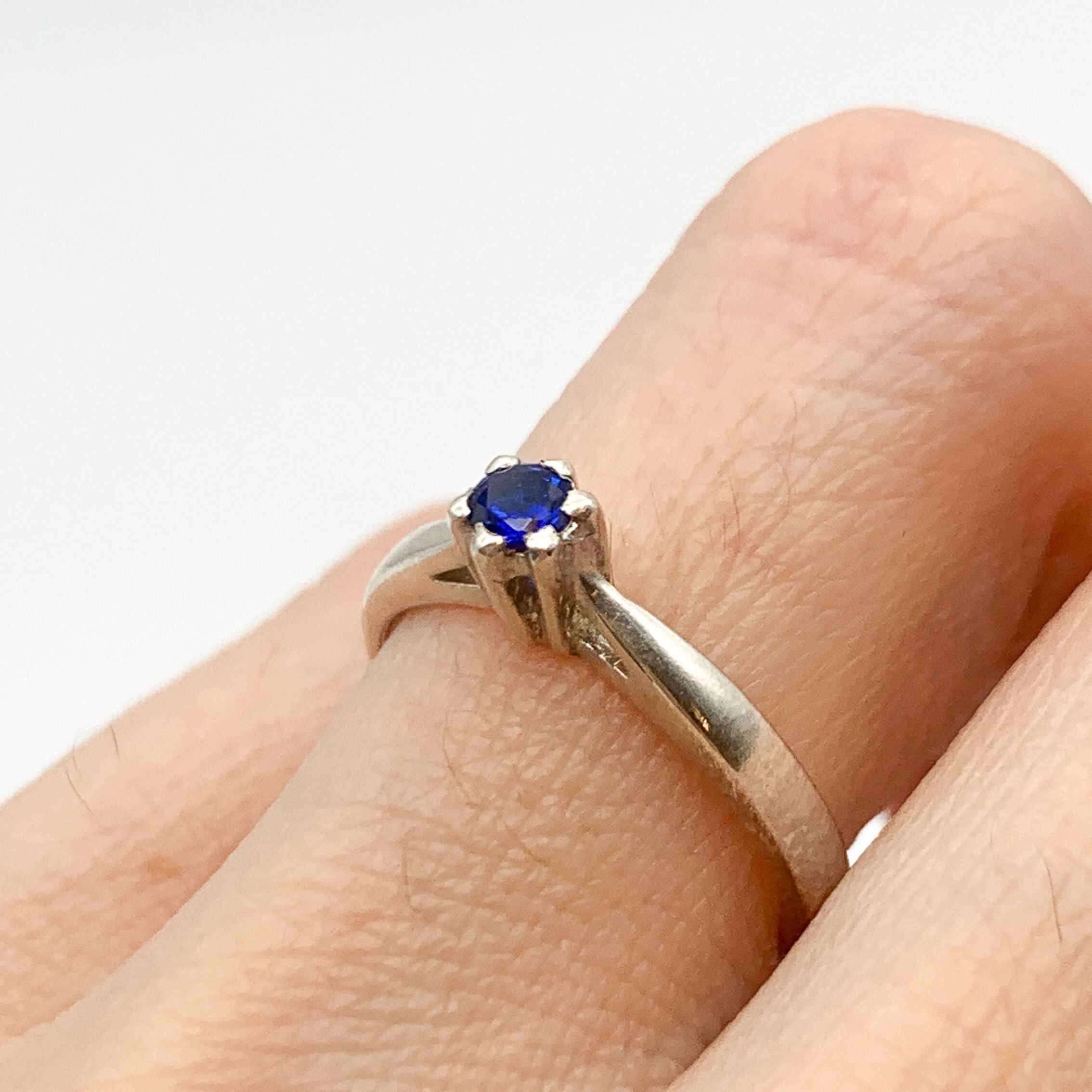 Sterling Silver Sapphire Ring, Round Blue Created Sapphire, September Birthstone, symbolizes sincerity and faithfulness.