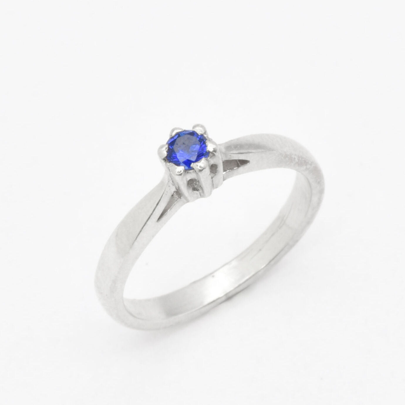 Created Sapphire Ring made in 925 Sterling Silver with Round Created Blue Sapphire in Solitaire setting, September Birthstone gift idea, symbolizes sincerity, truth, and faithfulness, ideal for everyday wear and perfect for birthday gifting and special occasions.