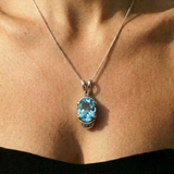 Aquamarine Pendant - Blue Boho Necklace - Vintage Tribal Necklace