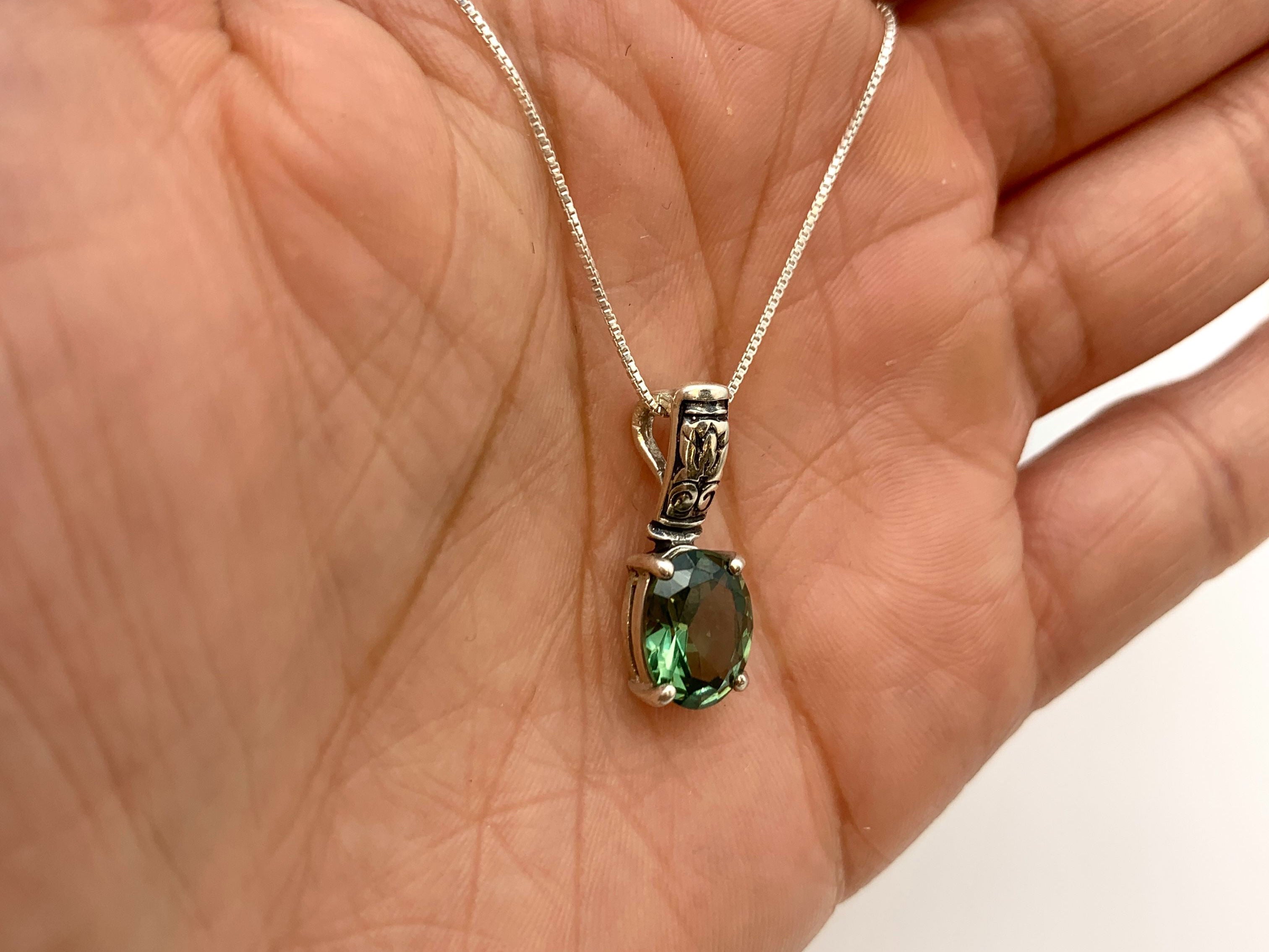 Beautifully crafted Emerald Pendant in 925 Sterling Silver, featuring a Created Mint Emerald, perfect for May birthdays and everyday wear.