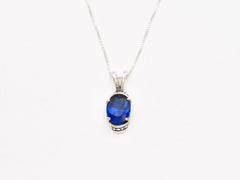 Created Sapphire Pendant made in 925 Sterling Silver with Baguette Created Blue Sapphire in Solitaire setting, September Birthstone gift idea, symbolizes sincerity, truth, and faithfulness, ideal for everyday wear and perfect for birthday gifting and special occasions.