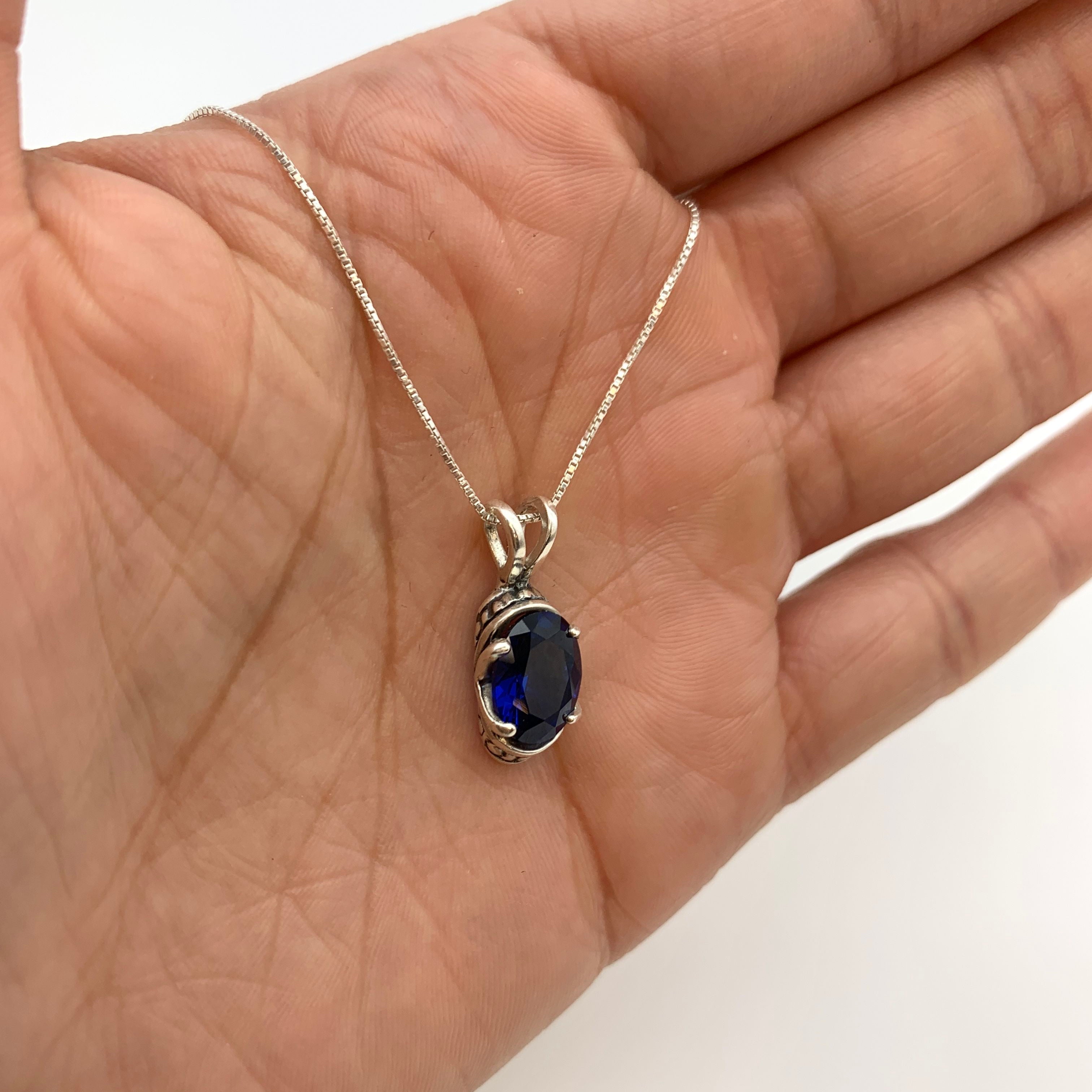 Elegant Handmade Sapphire Pendant in 925 Sterling Silver, featuring a Baguette Blue Sapphire, perfect for birthdays and special occasions.