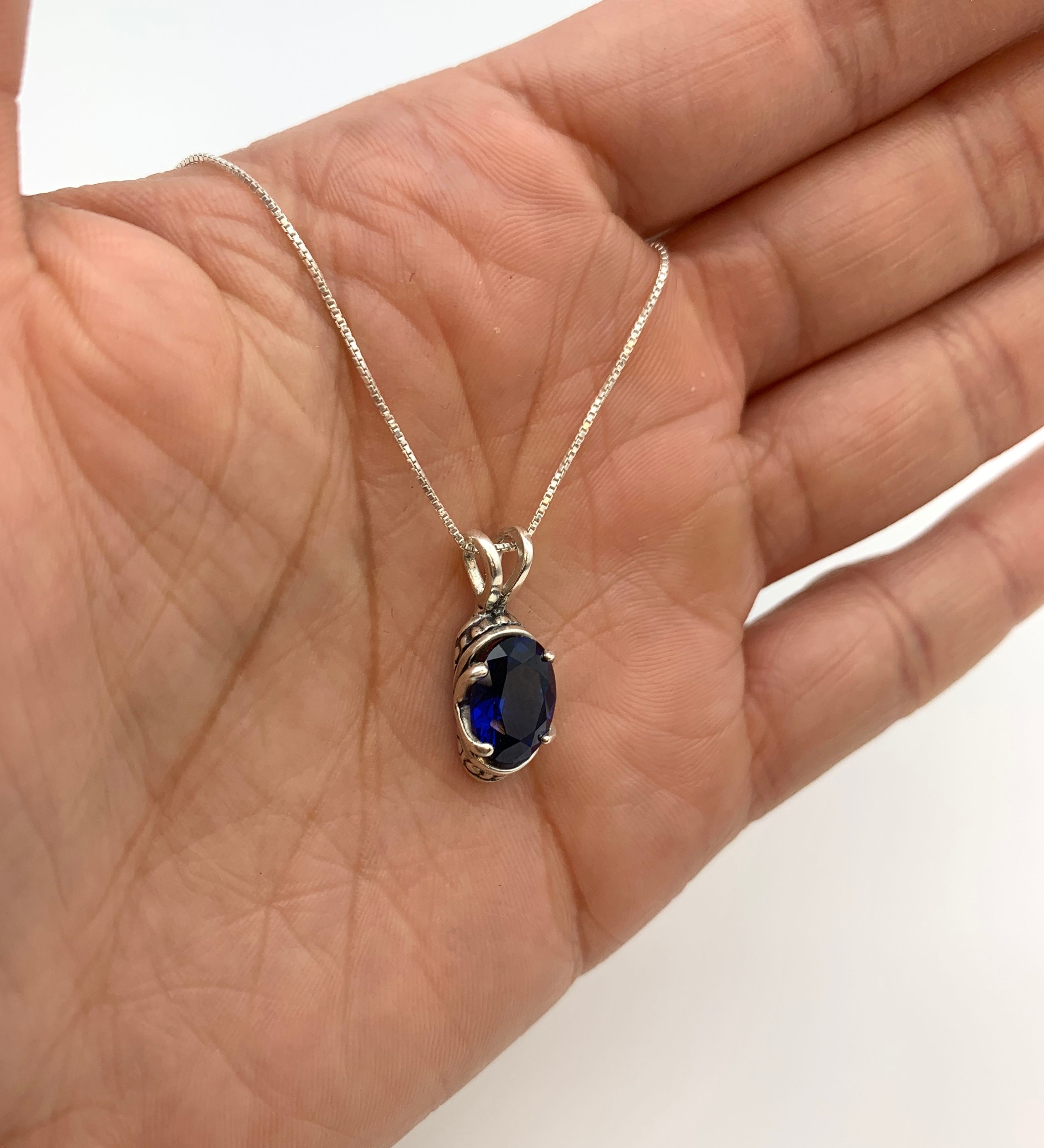 Elegant Handmade Sapphire Pendant in 925 Sterling Silver, featuring a Baguette Blue Sapphire, perfect for birthdays and special occasions.