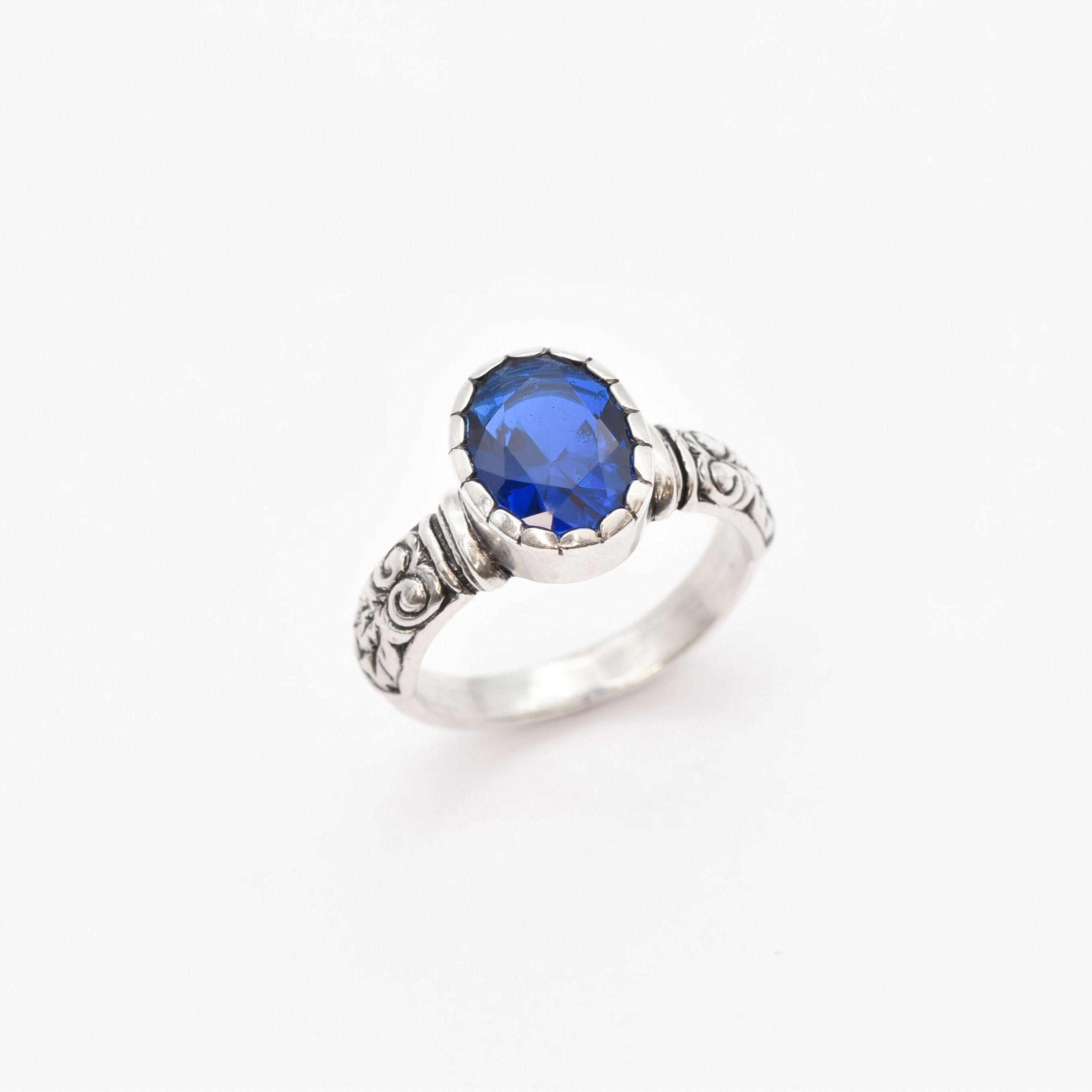 Created Sapphire Ring made in 925 Sterling Silver with Oval Created Blue Sapphire in Solitaire setting, September Birthstone gift idea, symbolizes sincerity, truth, and faithfulness, ideal for everyday wear and perfect for birthday gifting and special occasions.