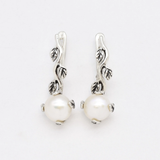 Genuine Pearl Earrings - Long Leaf Earrings - White Bridal Earrings