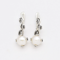 Genuine Pearl Earrings - Long Leaf Earrings - White Bridal Earrings