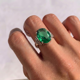 Large Emerald Ring - Green Stone Ring - Vintage Tribal Ring