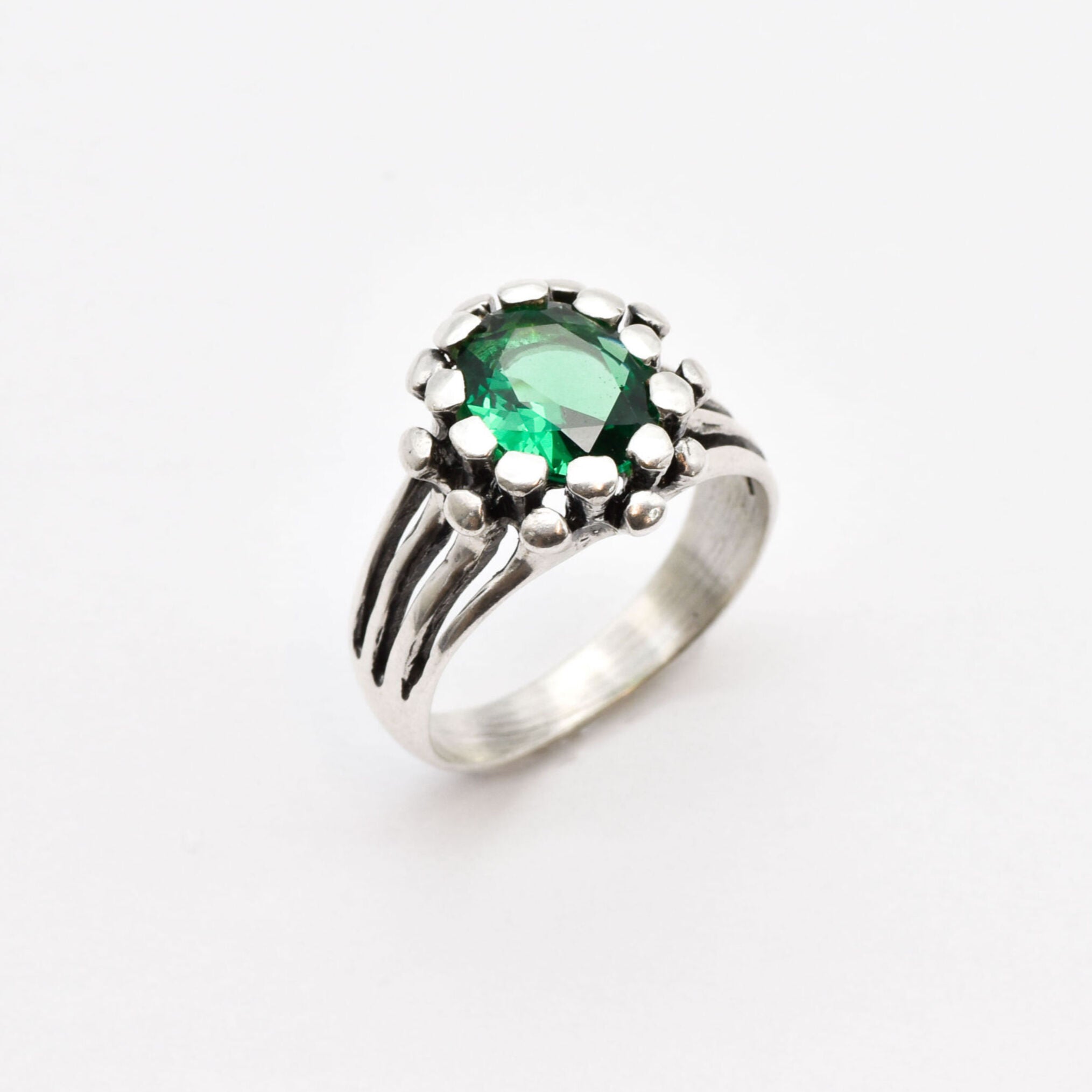 Created Emerald Ring made in 925 Sterling Silver with Oval Created Green Emerald in Prong setting, May Birthstone gift idea, symbolizes, ideal for everyday wear and perfect for birthday gifting and special occasions.