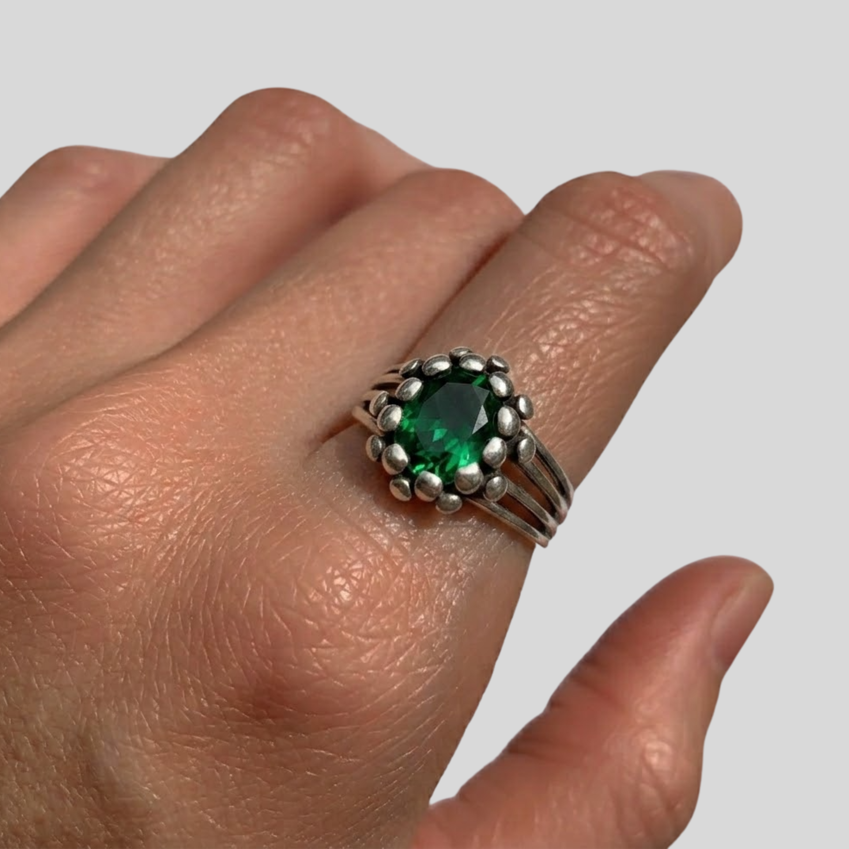 Elegant Created Emerald Ring in 925 Sterling Silver, May Birthstone, perfect for daily wear and special gifting occasions.