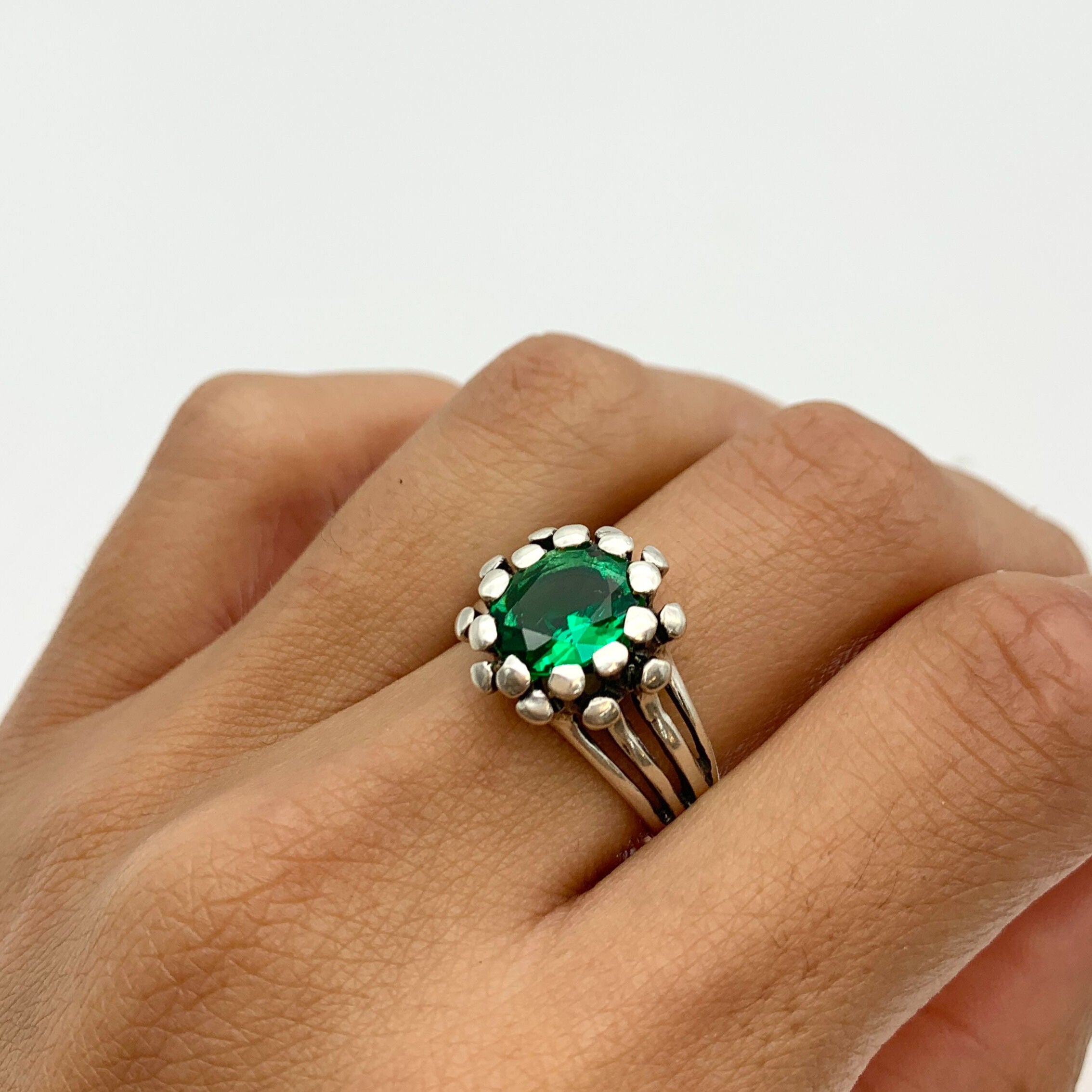 Elegant Created Emerald Ring in 925 Sterling Silver, May Birthstone, perfect for daily wear and special gifting occasions.