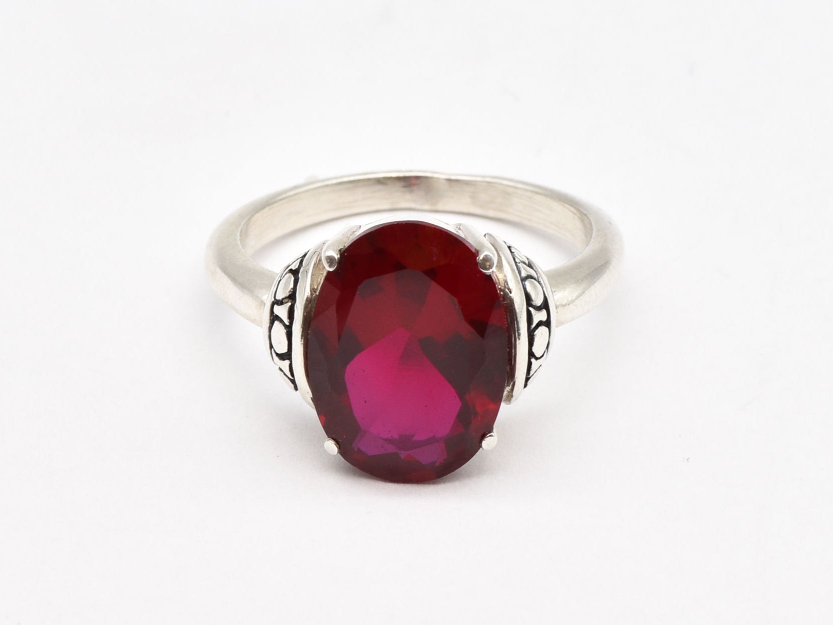 Created Ruby Ring made in 925 Sterling Silver with Oval Created Red Ruby in Prong setting, July Birthstone gift idea, symbolizes nobility, purity, and passion, ideal for everyday wear and perfect for birthday gifting and special occasions.