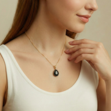 Beautiful Gold Onyx Necklace with a sleek teardrop pendant in 18k Gold Vermeil, perfect for style and celebrating special moments.