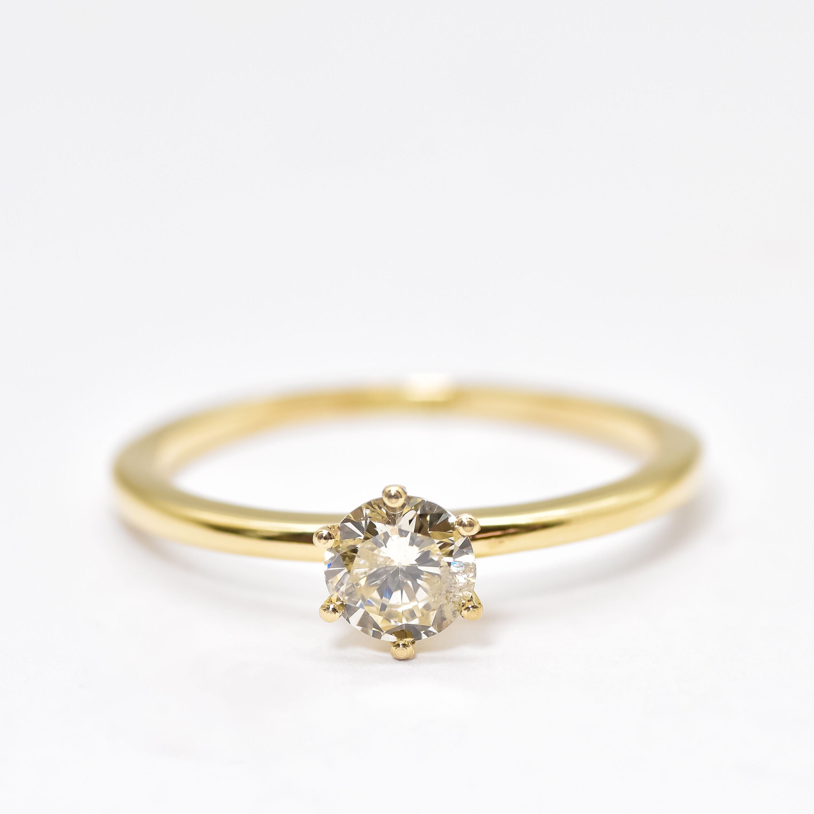 Natural Diamond Solid Gold Ring made in 18k Yellow Gold with Natural White Diamond in Prong setting, April Birthstone gift idea, symbolizes commitment, strength & purity, ideal for everyday wear and perfect for birthday gifting and special occasions.