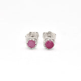 Certified Real Ruby Earrings - Solid 18k White Gold Ruby Studs - Dainty Red Ruby Earrings