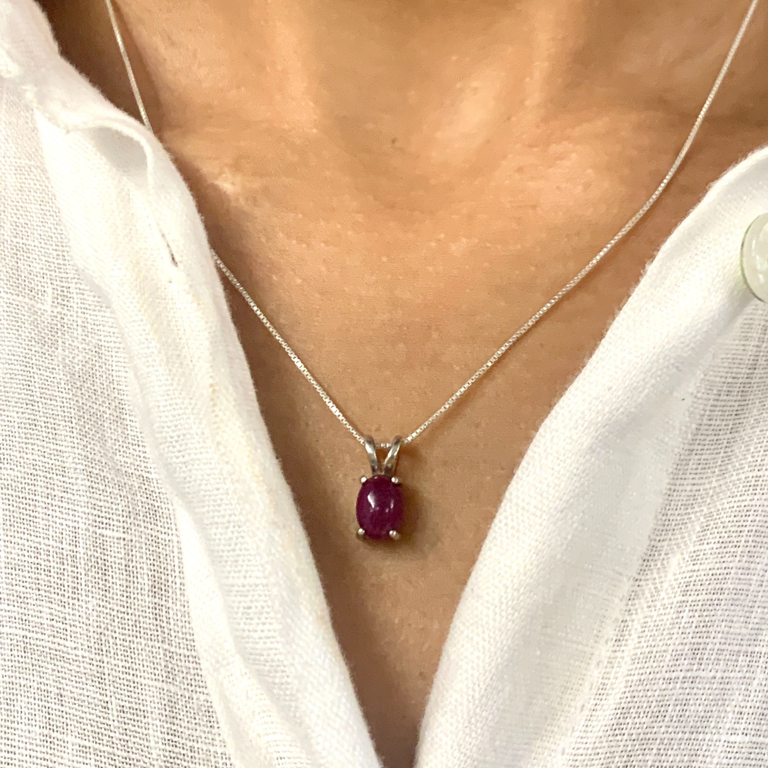Elegant 925 Sterling Silver Pendant featuring an Oval Natural Ruby, perfect for birthdays and special occasions.