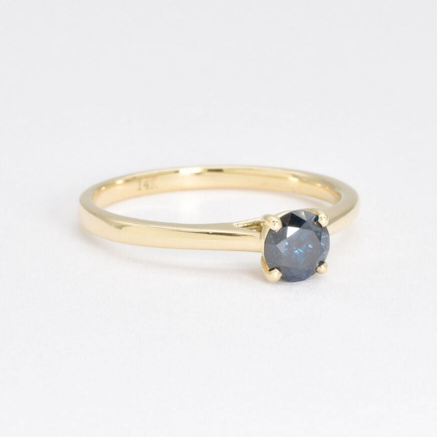 Certified Blue Diamond Gold Ring - Solitaire Blue Diamond Ring - Real Solid 14k Gold