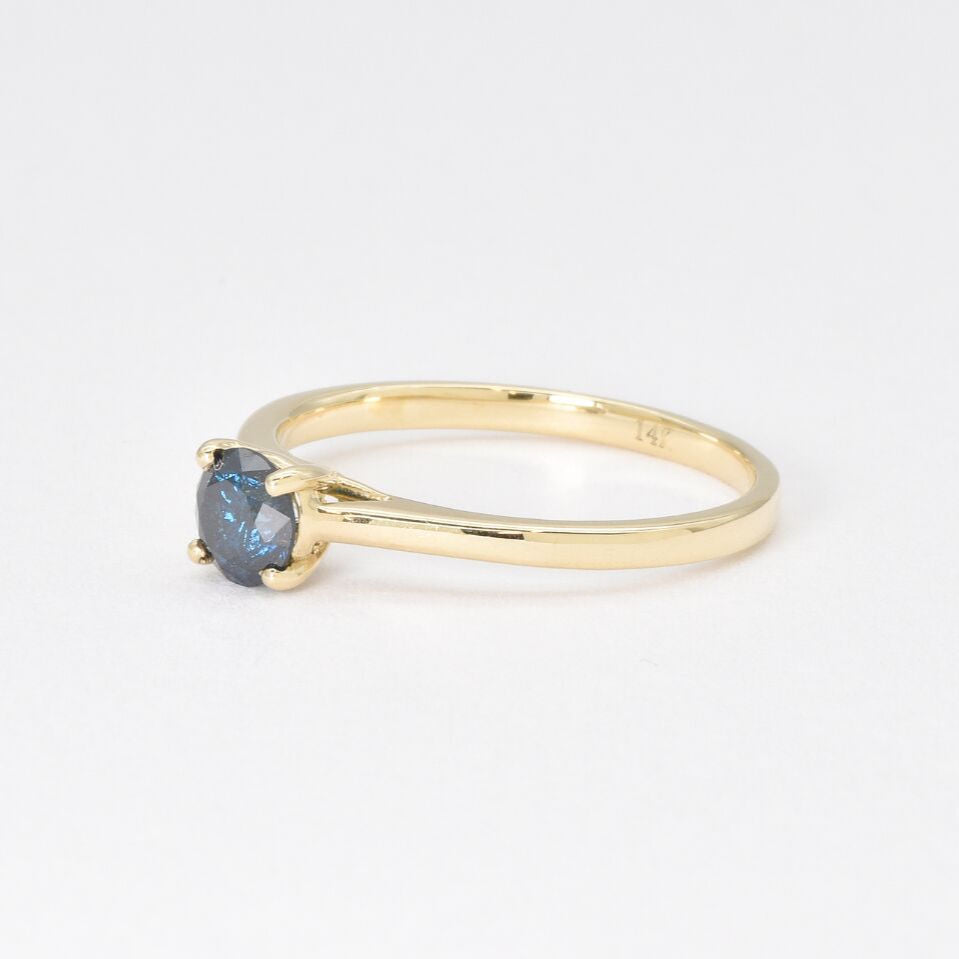 Certified Blue Diamond Gold Ring - Solitaire Blue Diamond Ring - Real Solid 14k Gold