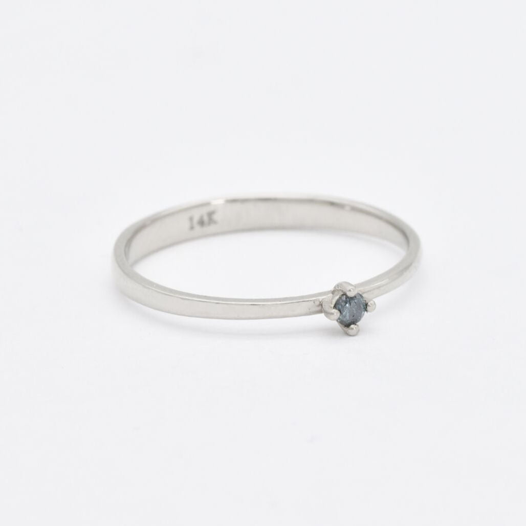 Certified Blue Diamond Ring - Dainty Blue Diamond Ring - Real 14k White Gold Ring